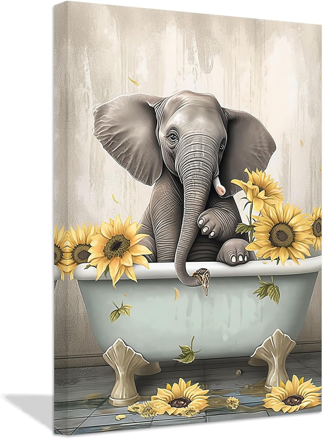 ZHONGYUTONG Funny Bathroom Animal Wall Art Cute Elephant in Bathtub ...