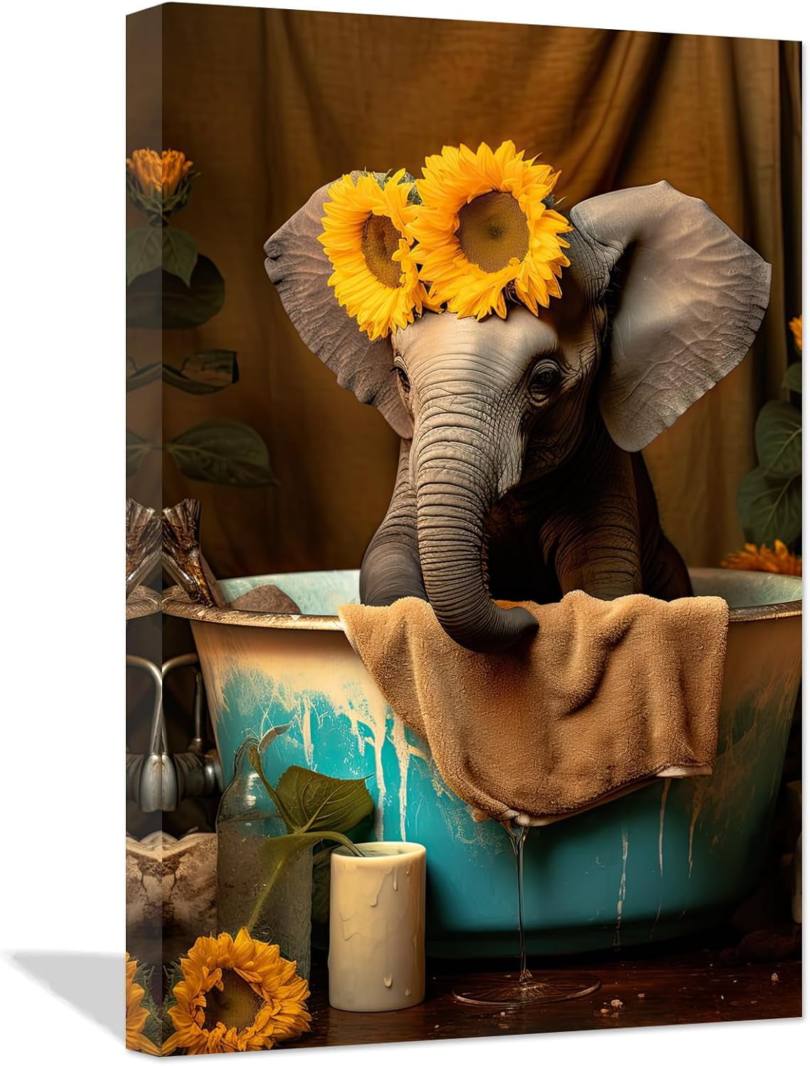 ZHONGYUTONG Funny Bathroom Animal Wall Art Cute Elephant in Bathtub ...
