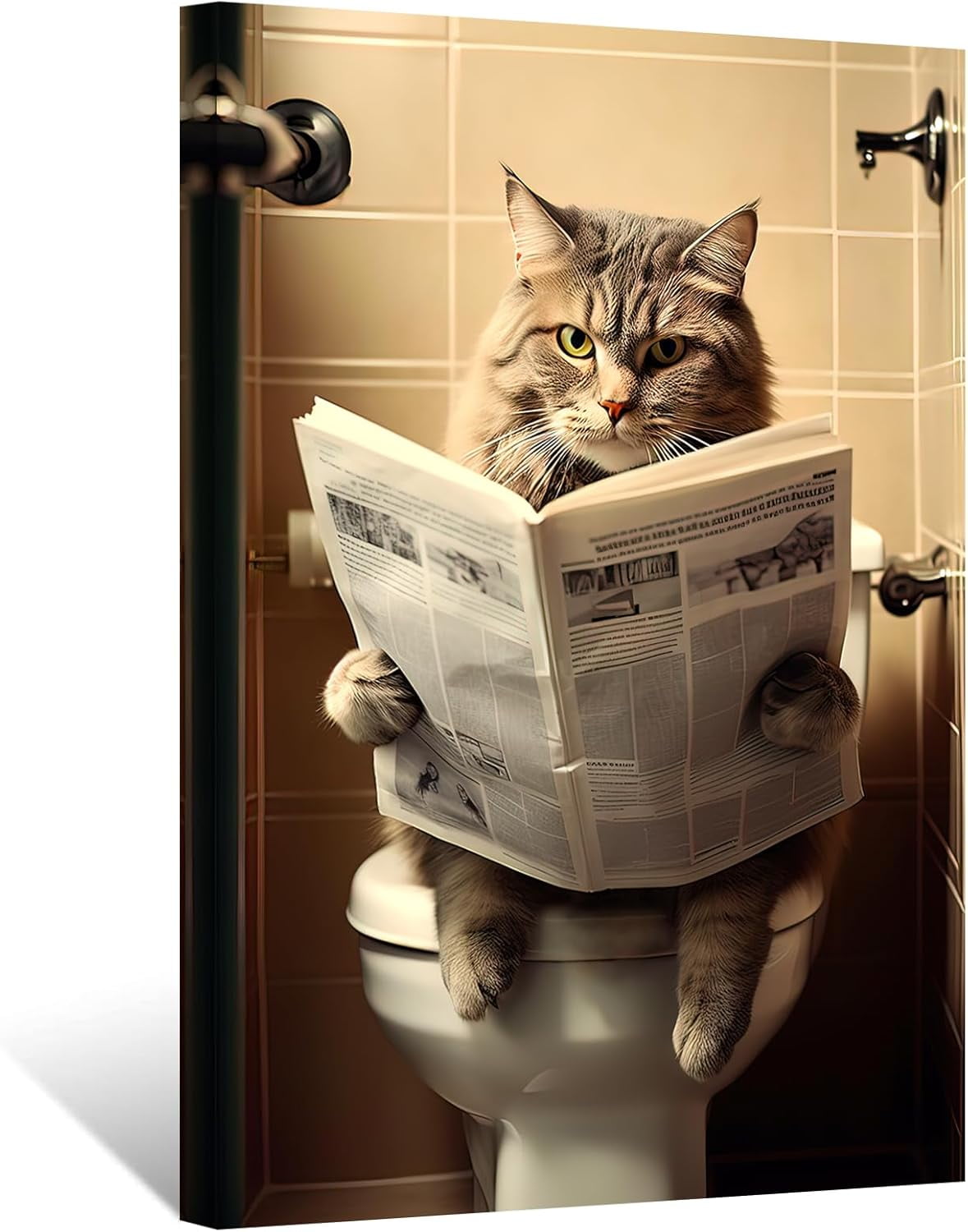 ZHONGYUTONG Funny Bathroom Wall Art Cat Reading Newspaper on Toilet ...