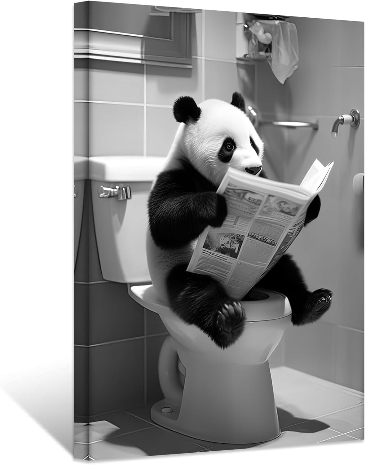 ZHONGYUTONG Funny Bathroom Wall Art Cute Panda Reading Newspaper on ...