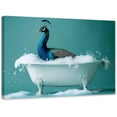 thumbnail image 1 of ZHONGYUTONG Funny Bathroom Wall Art Peacock in Bathtub Pictures Cute Animals Canvas Painting for Toilet Decor Framed (12.00" x 18.00"), 1 of 5