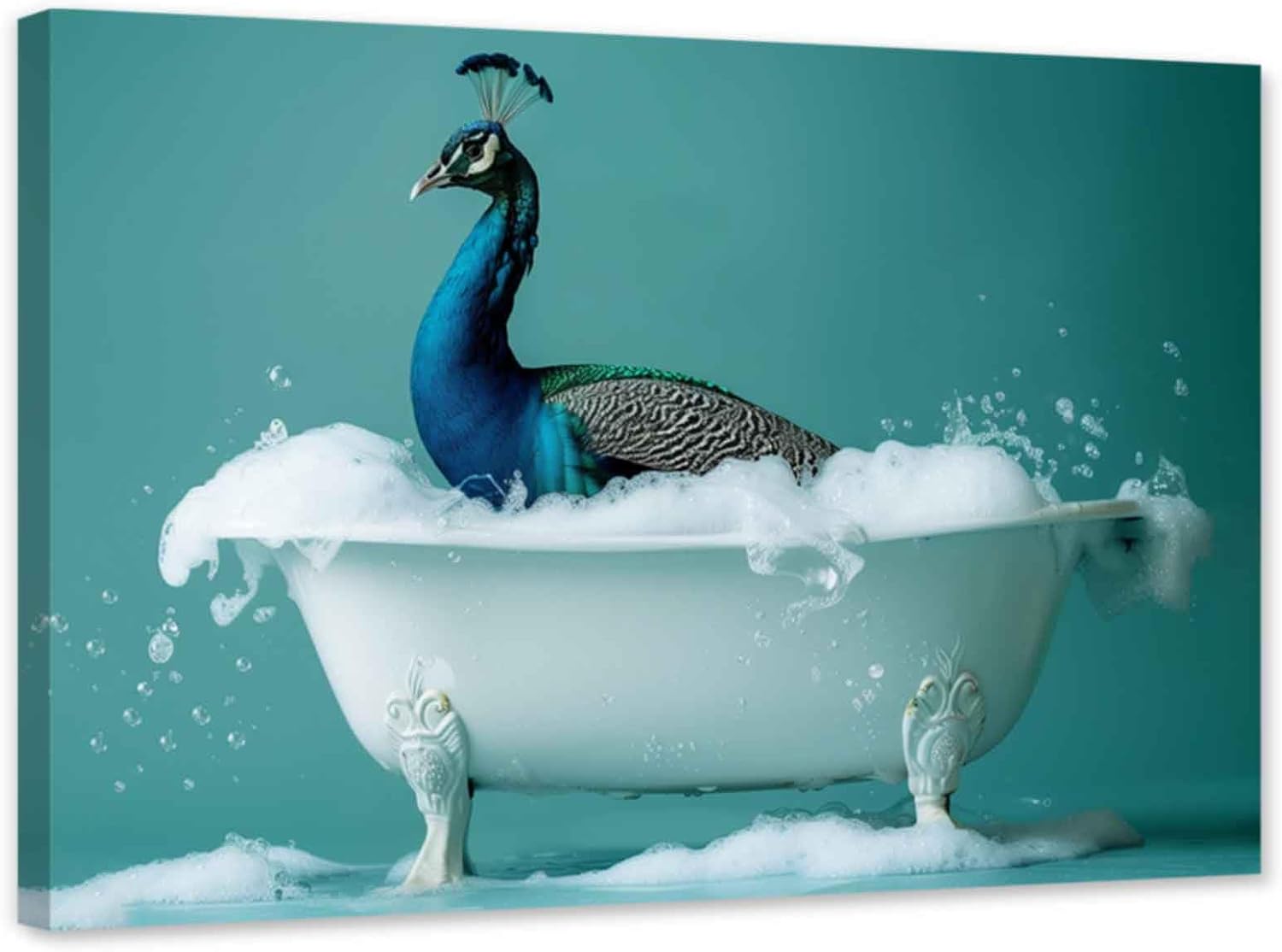 ZHONGYUTONG Funny Bathroom Wall Art Peacock in Bathtub Pictures Cute Animals Canvas Painting for Toilet Decor Framed (12.00" x 18.00")