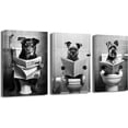 thumbnail image 1 of ZHONGYUTONG Funny Bathroom Wall Decor 3 Pieces Puppy Dog Sitting on Toilet Reading Newspaper Poster Prints Black White Animal in Toilet Canvas Artwork (24.00" x 36.00" x 3PCS), 1 of 6