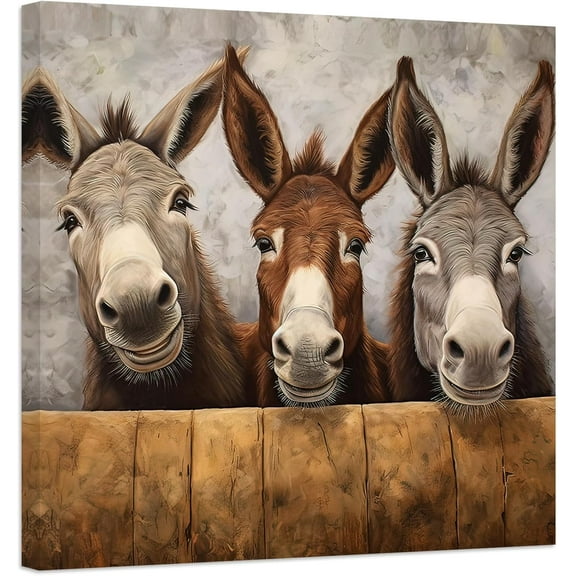 ZHONGYUTONG Funny Donkey Canvas Prints Farm Animal Wall Art Vintage Poster Pictures for Rustic Farmhouse Bathroom Decor Framed (12.00" x 12.00")