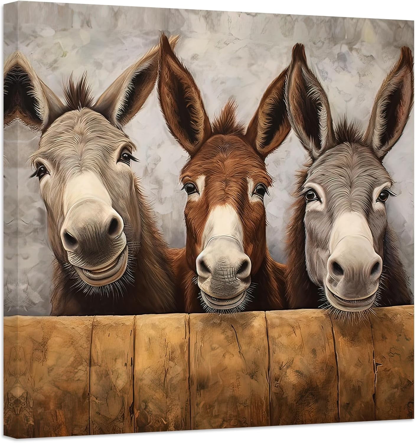 ZHONGYUTONG Funny Donkey Canvas Prints Farm Animal Wall Art Vintage Poster Pictures for Rustic Farmhouse Bathroom Decor Framed (20.00" x 20.00")