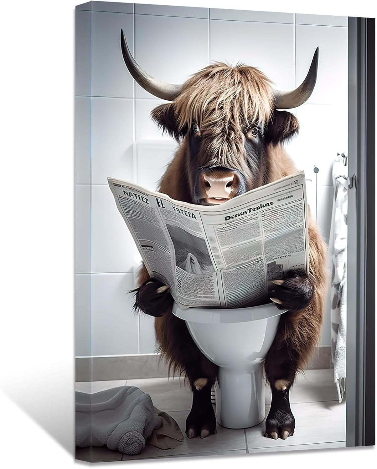 ZHONGYUTONG Funny Highland Cow Bathroom Decor Cow Sitting on Toilet ...