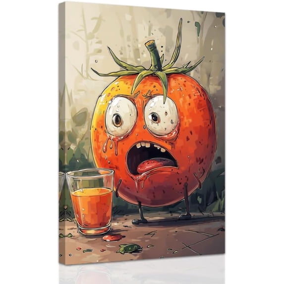 ZHONGYUTONG Funny Kitchen Canvas Wall Art Whimsical Food Art Pictures Fruit Vegetable Painting Humorous Poster Prints for Kitchen Dining Room Decor Framed (12.00" x 18.00")