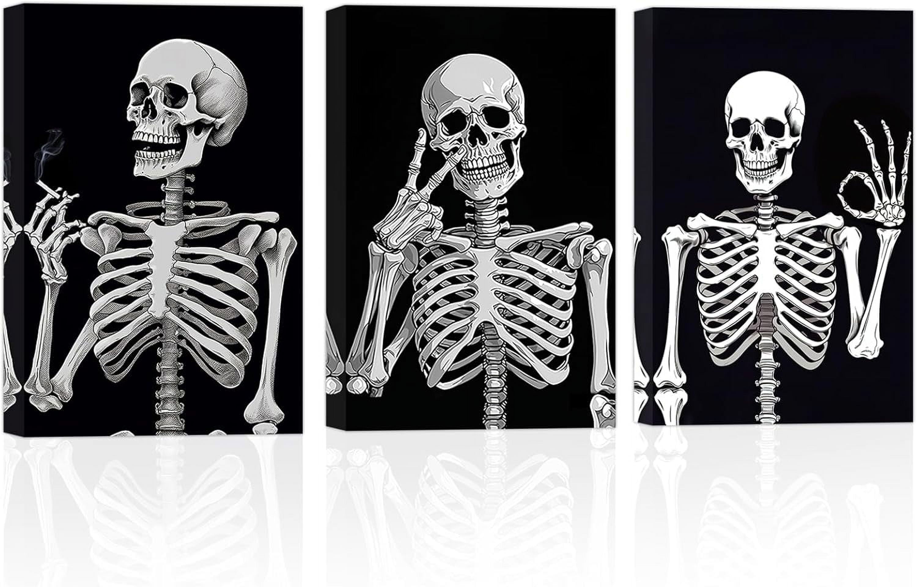 ZHONGYUTONG Funny Skull Canvas Wall Art 3 Pieces Black and White
