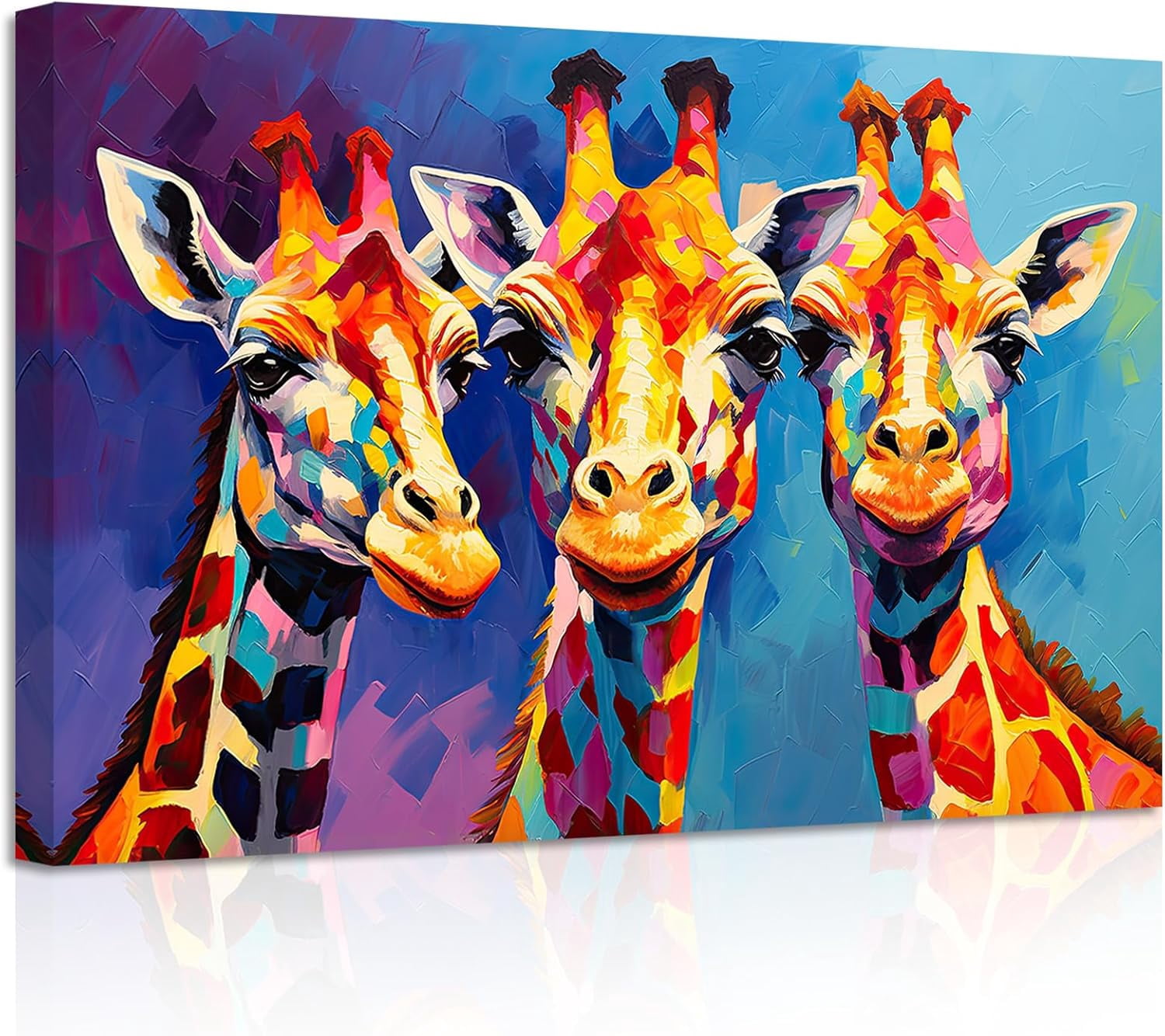 ZHONGYUTONG Giraffe Family Canvas Wall Art Colorful Animal Painting ...