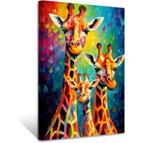 ZHONGYUTONG Giraffe Family Canvas Wall Art Colorful Animal Painting Prints Funny Giraffe Abstract Posters Wall Decor for Nursery Baby Room Framed (12.00" x 18.00")