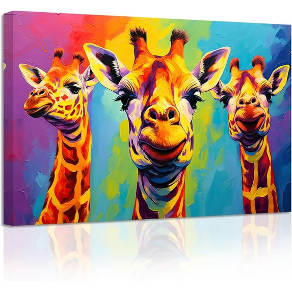 ZHONGYUTONG Giraffe Family Canvas Wall Art Colorful Animal Painting Prints Funny Giraffe Abstract Posters Wall Decor for Nursery Baby Room Framed (16.00" x 24.00")