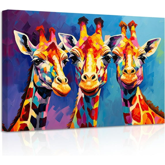 ZHONGYUTONG Giraffe Family Canvas Wall Art Colorful Animal Painting Prints Funny Giraffe Abstract Posters Wall Decor for Nursery Baby Room Framed (20.00" x 30.00")