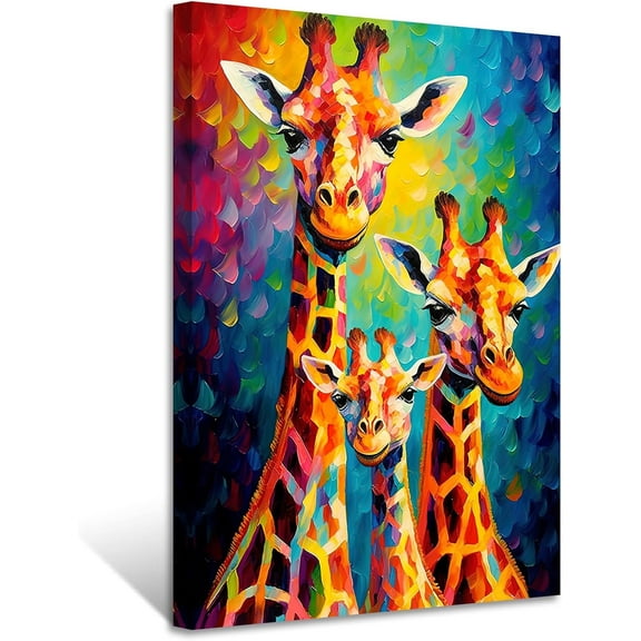 ZHONGYUTONG Giraffe Family Canvas Wall Art Colorful Animal Painting Prints Funny Giraffe Abstract Posters Wall Decor for Nursery Baby Room Framed (28.00" x 42.00")