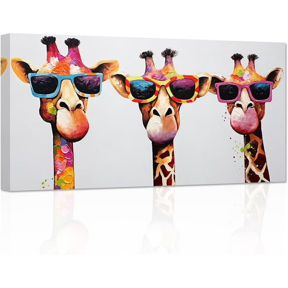 ZHONGYUTONG Giraffe Family Canvas Wall Art Cute Colorful Animal Poster Prints Funny Abstract Paintings for Kids Children's Room Nursery Decor Framed (12.00" x 24.00")