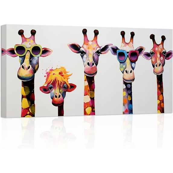ZHONGYUTONG Giraffe Family Canvas Wall Art Cute Colorful Animal Poster Prints Funny Abstract Paintings for Kids Children's Room Nursery Decor Framed (16.00" x 32.00")