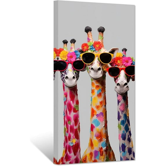 ZHONGYUTONG Giraffe Family Canvas Wall Art Cute Colorful Animal Poster Prints Funny Abstract Paintings for Kids Children's Room Nursery Decor Framed (20.00" x 40.00")