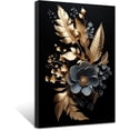 thumbnail image 1 of ZHONGYUTONG Golden Flowers Leave Wall Decor Abstract Black Gold Picture Painting Elegant Floral Canvas Prints Modern Artwork for Living Room Framed (12.00" x 18.00"), 1 of 6