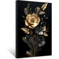 thumbnail image 1 of ZHONGYUTONG Golden Flowers Leave Wall Decor Abstract Black Gold Picture Painting Elegant Floral Canvas Prints Modern Artwork for Living Room Framed (16.00" x 24.00"), 1 of 6