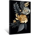 thumbnail image 1 of ZHONGYUTONG Golden Flowers Leave Wall Decor Abstract Black Gold Picture Painting Elegant Floral Canvas Prints Modern Artwork for Living Room Framed (20.00" x 30.00"), 1 of 6