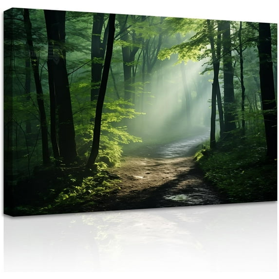 ZHONGYUTONG Green Forest Canvas Wall Art Sunshine Through Forest Road Picture Prints Morning Sunrise Paintings Nature Landscape Wall Decor Framed (20.00" x 30.00")