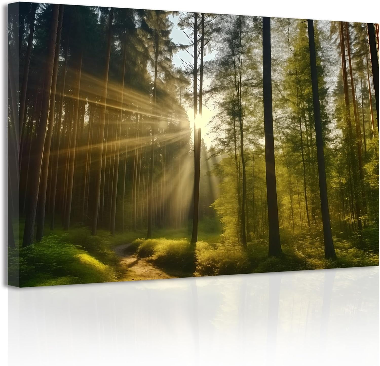 ZHONGYUTONG Green Forest Canvas Wall Art Sunshine Through Forest Road Picture Prints Morning Sunrise Paintings Nature Landscape Wall Decor Framed (20.00" x 30.00")