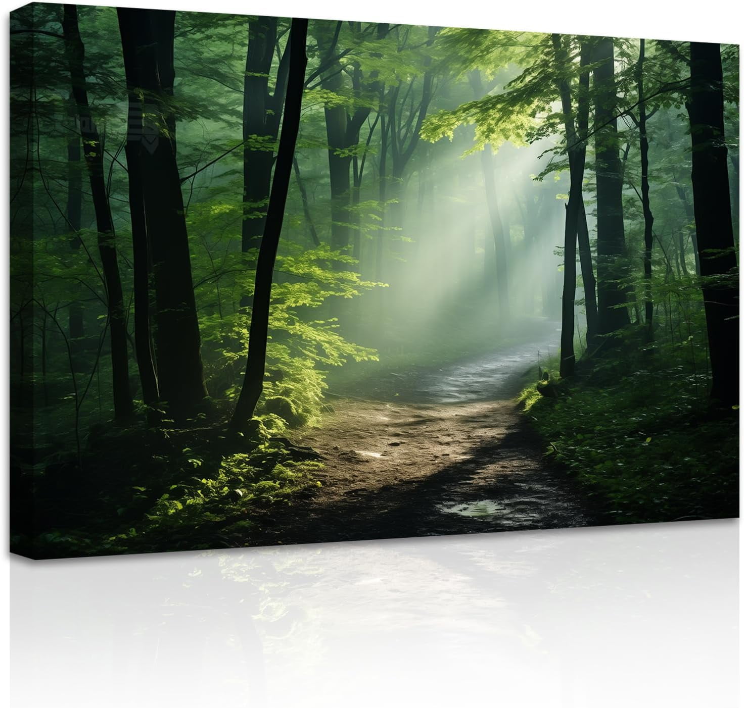 ZHONGYUTONG Green Forest Canvas Wall Art Sunshine Through Forest Road Picture Prints Morning Sunrise Paintings Nature Landscape Wall Decor Framed (24.00" x 36.00")