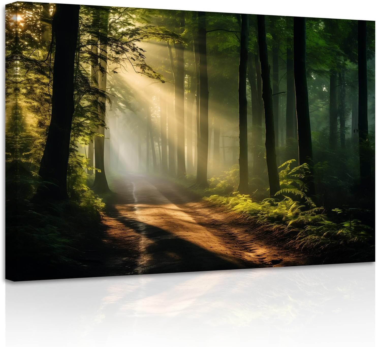 ZHONGYUTONG Green Forest Canvas Wall Art Sunshine Through Forest Road Picture Prints Morning Sunrise Paintings Nature Landscape Wall Decor Framed (24.00" x 36.00")