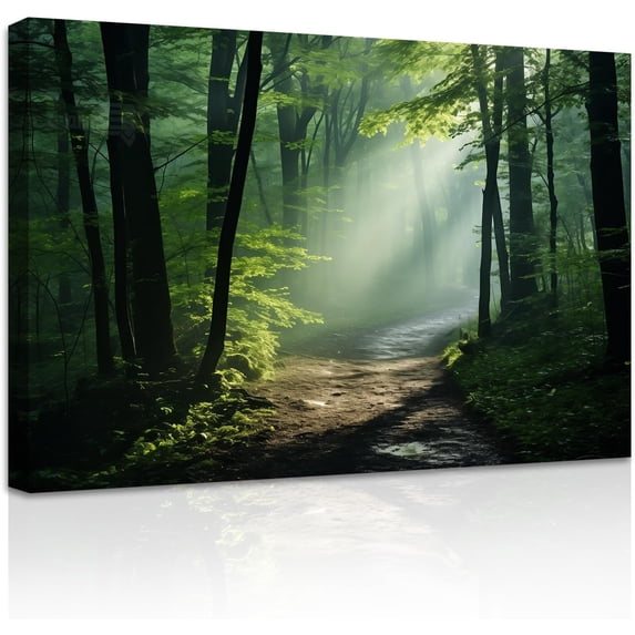 ZHONGYUTONG Green Forest Canvas Wall Art Sunshine Through Forest Road Picture Prints Morning Sunrise Paintings Nature Landscape Wall Decor Framed (28.00" x 42.00")