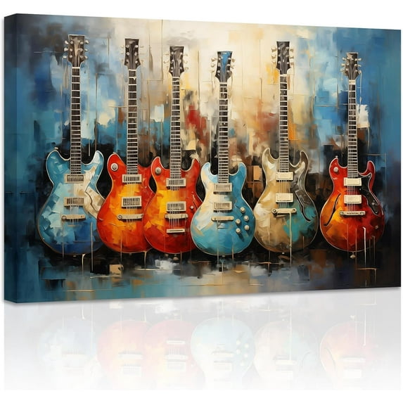 ZHONGYUTONG Guitar Canvas Wall Art Abstract Blue Guitar Painting Prints Musical Themed Picture for Concert House Bar Wall Decor Framed (12.00" x 18.00")