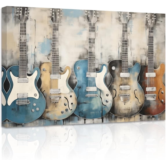 ZHONGYUTONG Guitar Canvas Wall Art Abstract Blue Guitar Painting Prints Musical Themed Picture for Concert House Bar Wall Decor Framed (16.00" x 24.00")