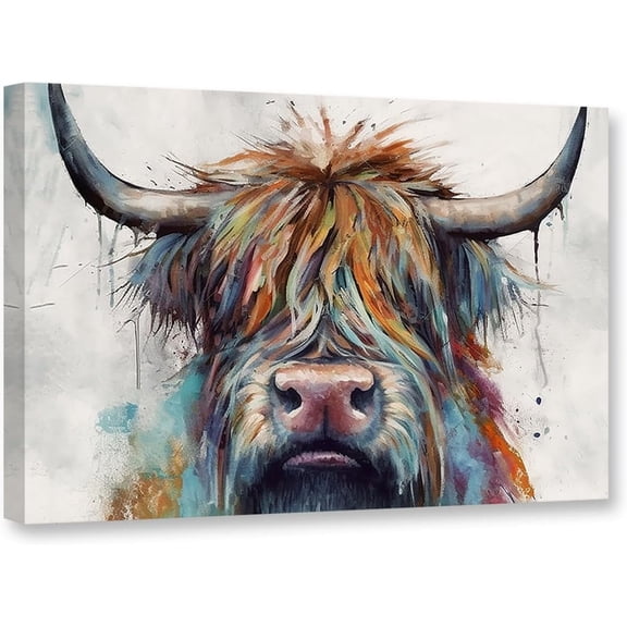 ZHONGYUTONG Highland Cattle Canvas Wall Art Abstract Animal Pictures Wall Decor Colorful Cow Painting Print Rustic Farmhouse Decor Framed (16.00" x 24.00")