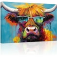 thumbnail image 1 of ZHONGYUTONG Highland Cow Canvas Wall Art Highland Cow Wearing Glasses Poster Prints Colorful Animals Pictures for Country Kitchen Bathroom Decor Framed (12.00" x 18.00"), 1 of 6