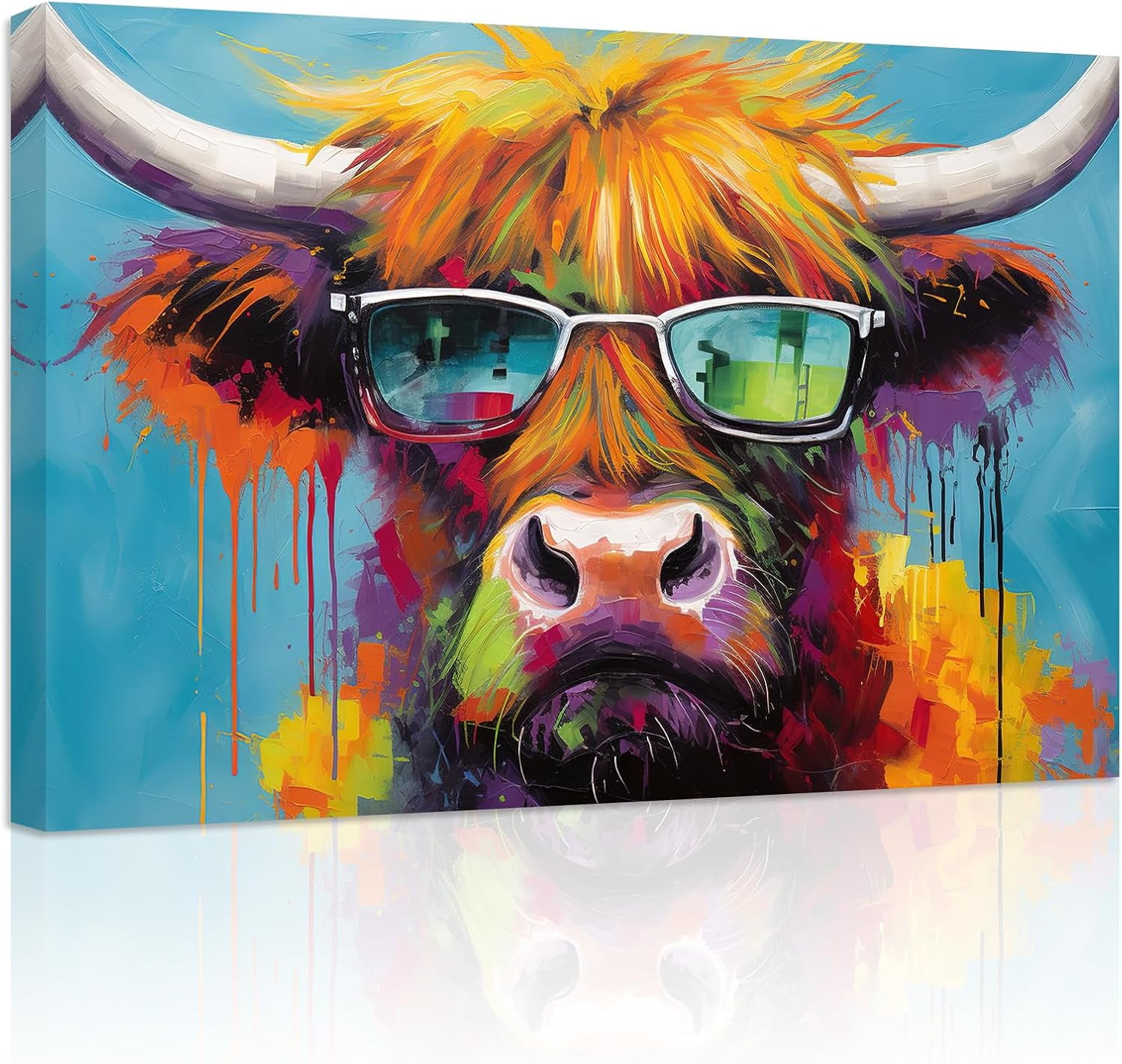 ZHONGYUTONG Highland Cow Canvas Wall Art Highland Cow Wearing Glasses ...