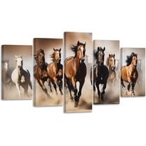 ZHONGYUTONG Horse Canvas Wall Art 5 Pieces Running Horse Picture Prints Vintage Western Animal Portrait Paintings for Office Bedroom Framed (8"x14"x2 8"x18"x2 8"x22"x1)