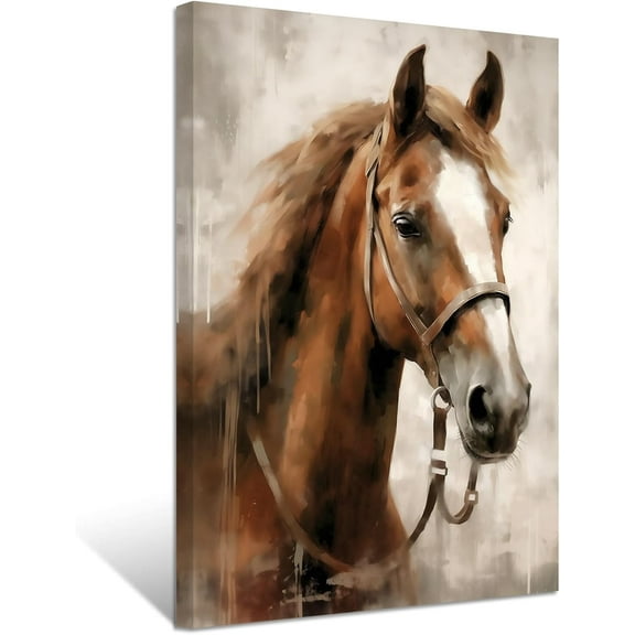 ZHONGYUTONG Horse Canvas Wall Art Brown Horse Head Picture Prints Vintage Western Animal Portrait Paintings for Rustic Farmhouse Office Decor Framed (12.00" x 18.00")