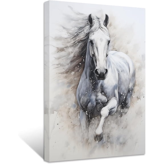 ZHONGYUTONG Horse Canvas Wall Art Running Horse Picture Prints Vintage Western Animal Portrait Paintings for Office Bedroom Framed (12.00" x 18.00")