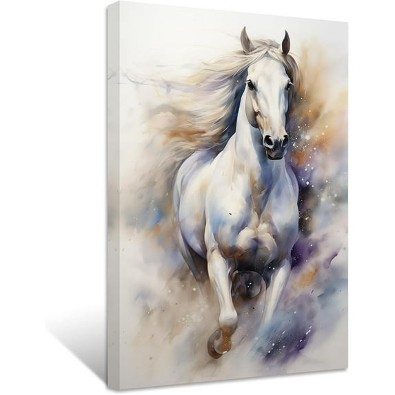 ZHONGYUTONG Horse Canvas Wall Art Running Horse Picture Prints Vintage Western Animal Portrait Paintings for Office Bedroom Framed (12.00" x 18.00")
