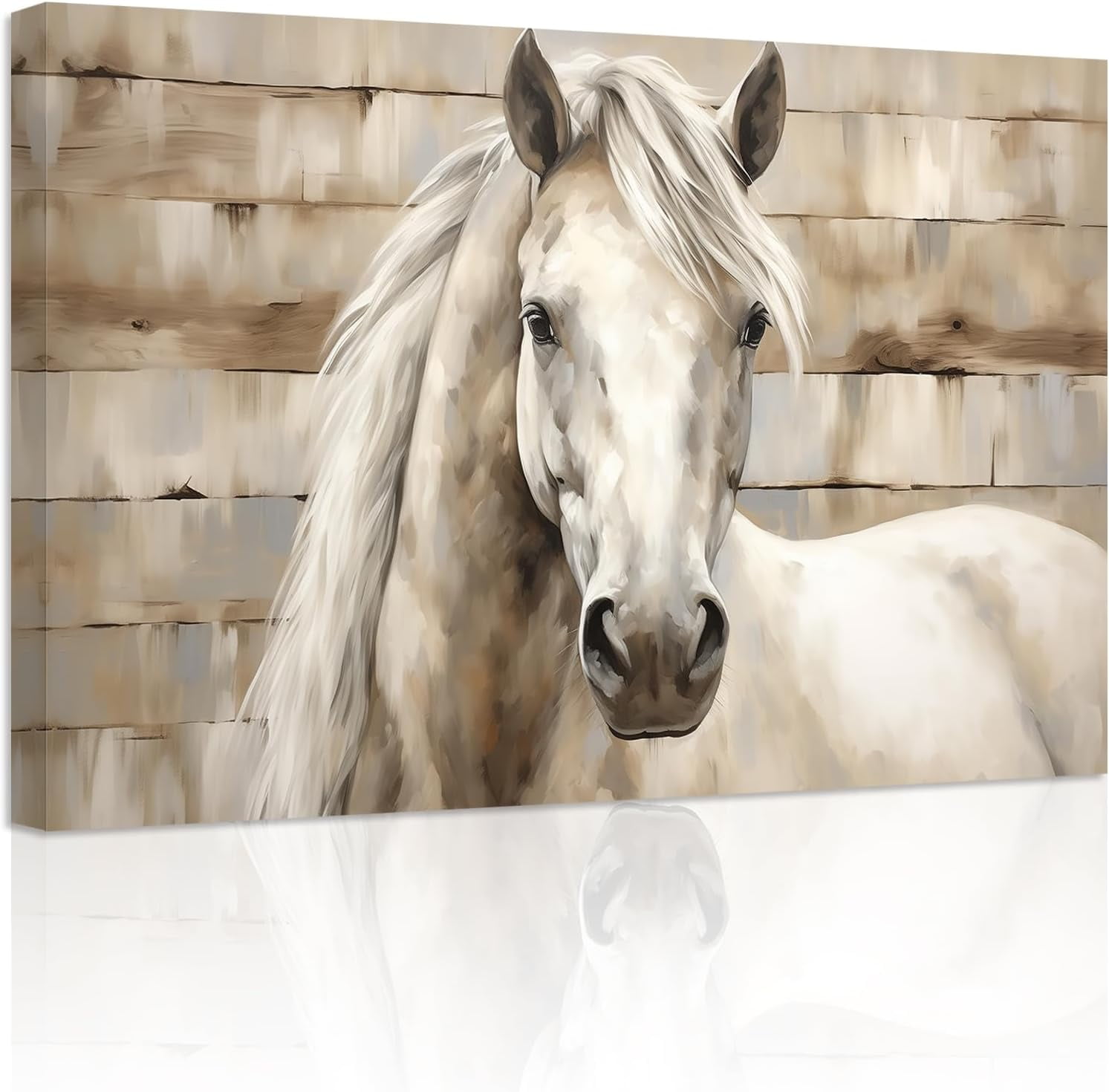 ZHONGYUTONG Horse Canvas Wall Art White Horse Picture Prints Vintage Western Animal Portrait Paintings for Rustic Farmhouse Office Decor Framed (12.00" x 18.00")