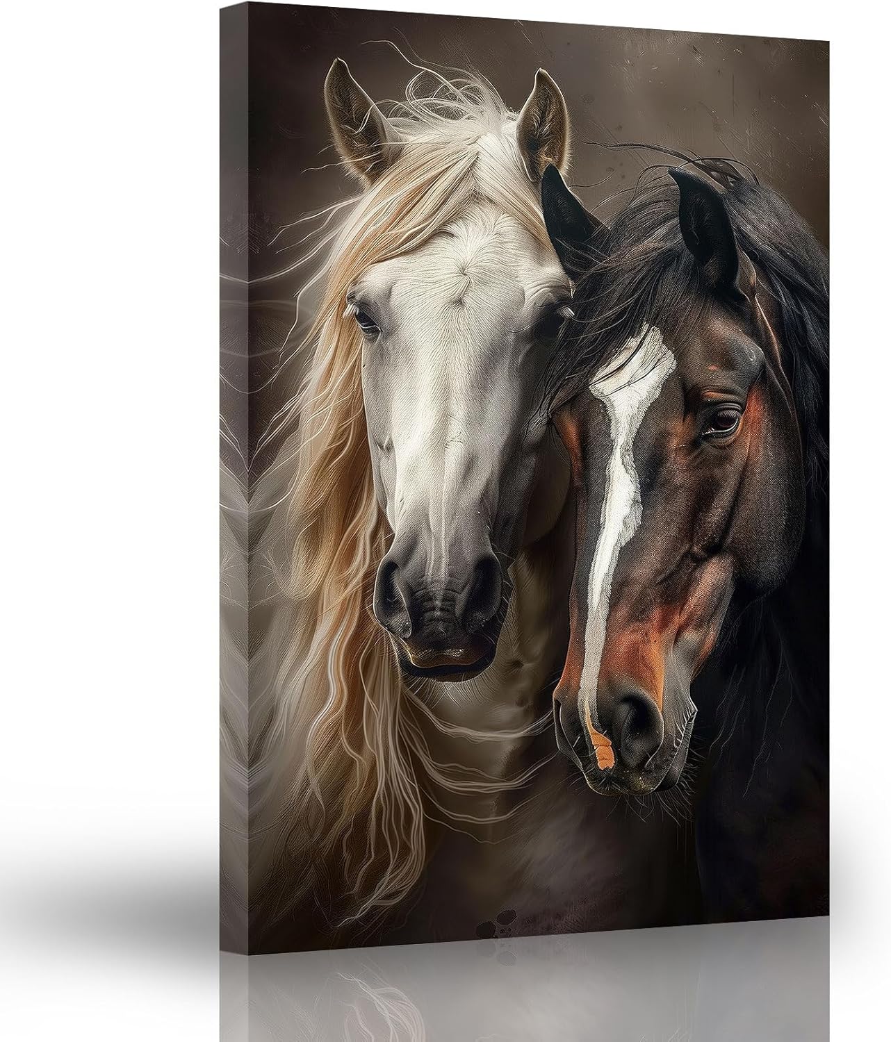 ZHONGYUTONG Horse Wall Art Black White and Brown Horse Poster Canvas Running Animals Pictures Painting for Living Room Decor Framed (12.00" x 18.00")