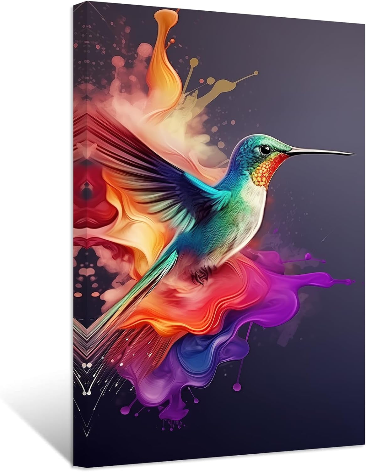 ZHONGYUTONG Hummingbird Canvas Wall Art Colorful Bird Painting Prints ...