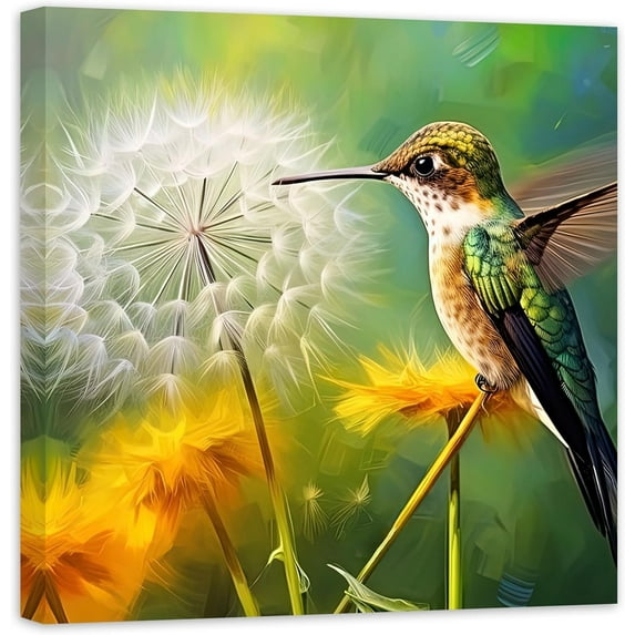 ZHONGYUTONG Hummingbird Wall Art Bird with Dandelion Canvas Prints Nature Animal Pictures Paintings Artwork Home Decor for Bedroom Bathroom (20.00" x 20.00")