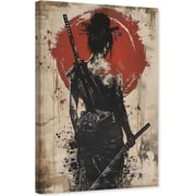 ZHONGYUTONG Japanese Canvas Wall Art Armored Samurai Pictures for Wall Red Warrior Painting Bushido Poster for Bedroom Decor Framed 12.00" x 18.00"