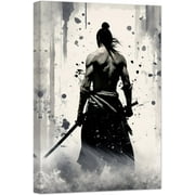 ZHONGYUTONG Japanese Samurai Wall Art Black and White Armored Samurai Canvas Picture Japan Warrior Poster Bushido Print Wall Decor Framed 12" x 18"