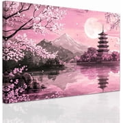 ZHONGYUTONG Japanese Wall Art Pink Cherry Blossom Pictures for Bedroom Japan Landscape Poster Prints Sakura Canvas Painting Framed Ready to Hang 12.00" x 18.00"