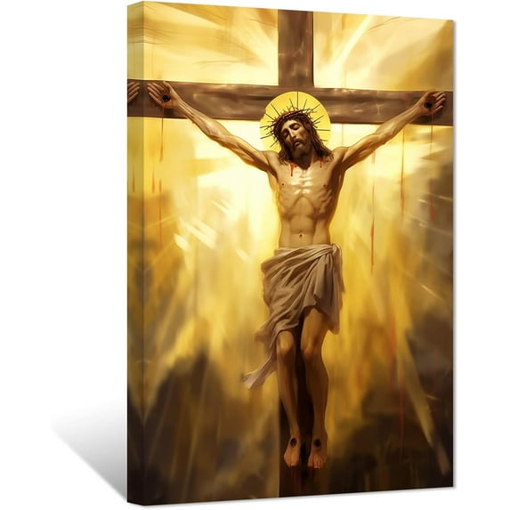 ZHONGYUTONG Jesus Canvas Wall Art God on the Cross Pictures Prints Christian Spiritual Poster Artwork Home Decor for Office Prayer Room Framed (24.00" x 36.00")