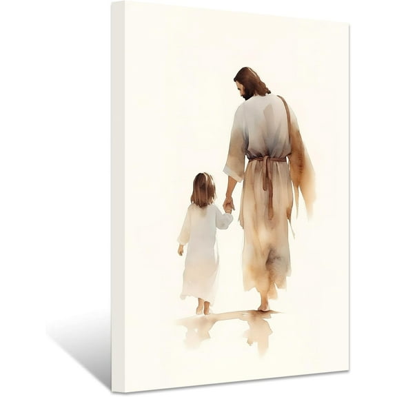 ZHONGYUTONG Jesus Canvas Wall Art God and Girl Back View Pictures Prints Christian Spiritual Poster Watercolor Artwork for Prayer Room Living Room Framed (12.00" x 18.00")