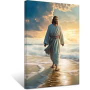 ZHONGYUTONG Jesus Canvas Wall Art God Walks on the Beach Pictures Prints Christian Spiritual Poster Artwork Home Decor for Office Prayer Room Framed (12.00" x 1