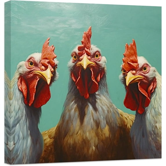 ZHONGYUTONG Kitchen Rooster Canvas Wall Art Farm Chicken Pictures Prints Country Vintage Animal Artwork Farmhouse Decor Framed (18.00" x 18.00")