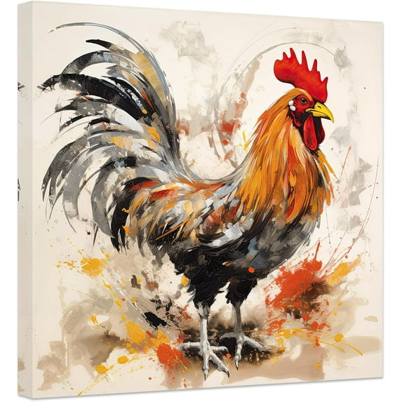 ZHONGYUTONG Kitchen Rooster Canvas Wall Art Farm Chicken Pictures Prints Country Vintage Animal Artwork Farmhouse Decor Framed (20.00" x 20.00")