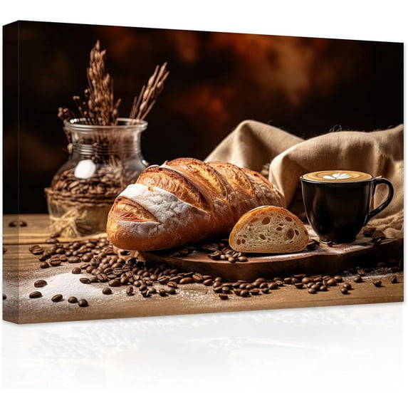 ZHONGYUTONG Kitchen Wall Art Coffee Bean Latte Croissant Canvas&nbsp;Prints Vintage Brown Food Pictures Artwork Decor for Restaurant Dining Room Cafe Bar Framed (12.00" x 18.00")